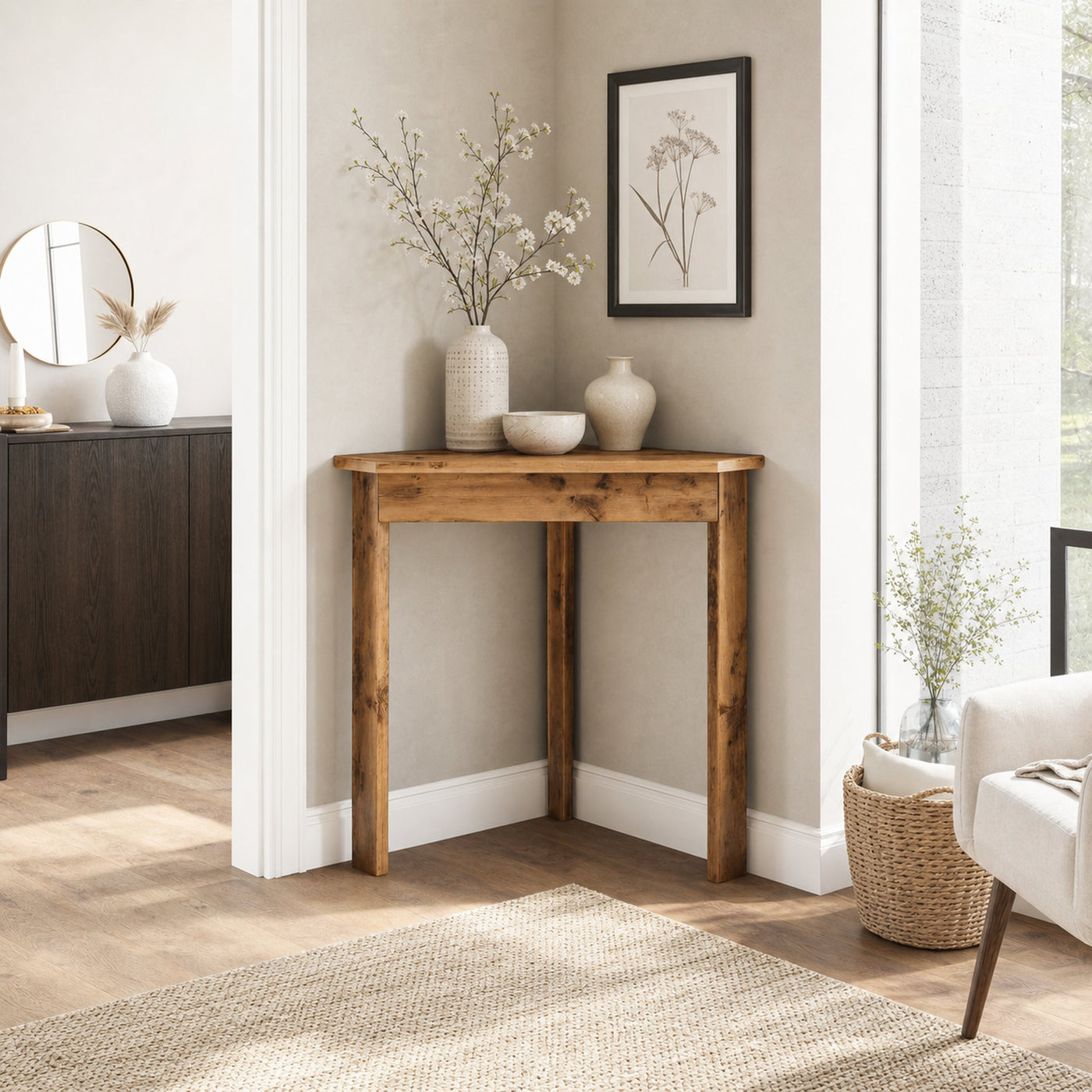 Rustic Corner Console Table For Entryway Or Living Room