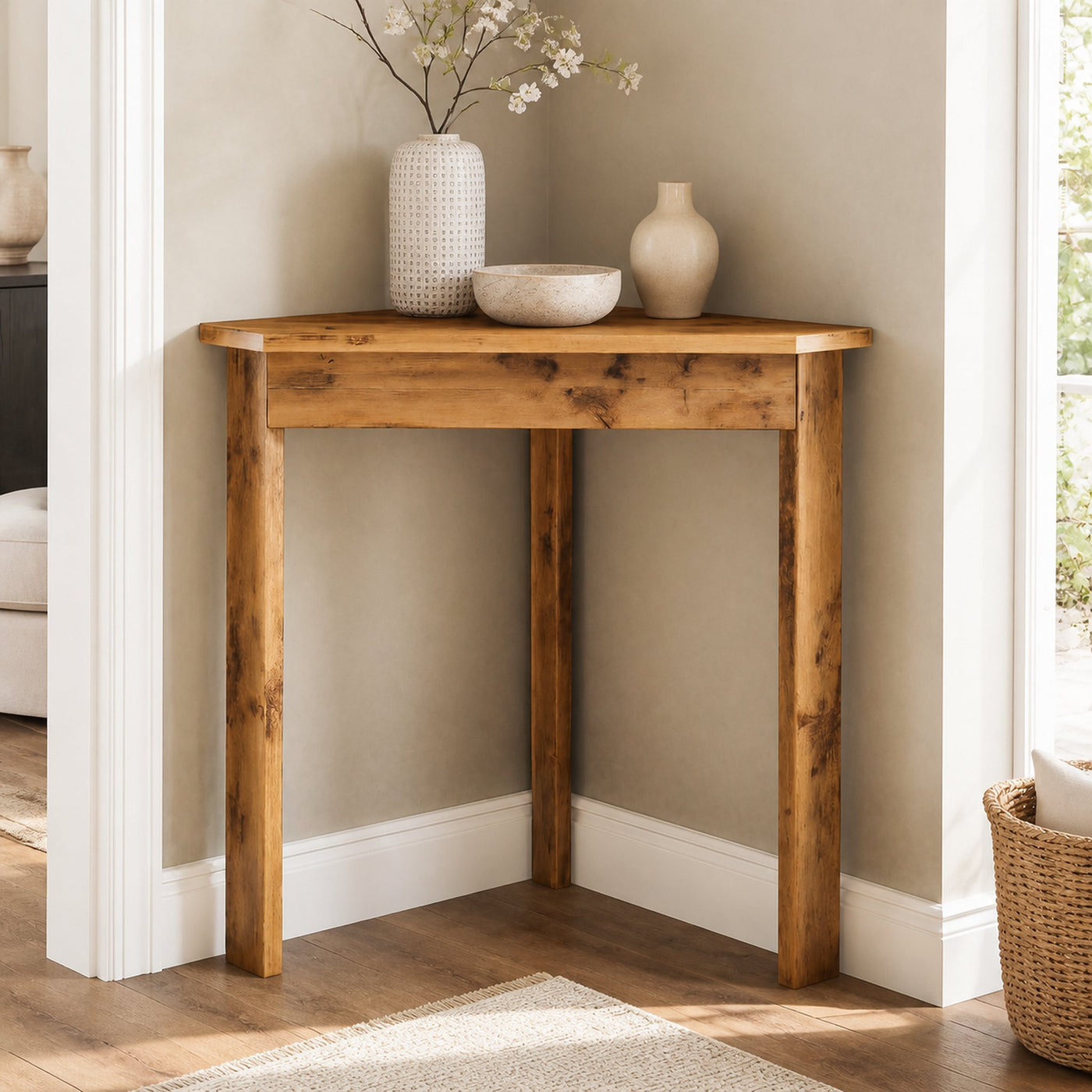 Rustic Corner Console Table For Entryway Or Living Room - product view 2
