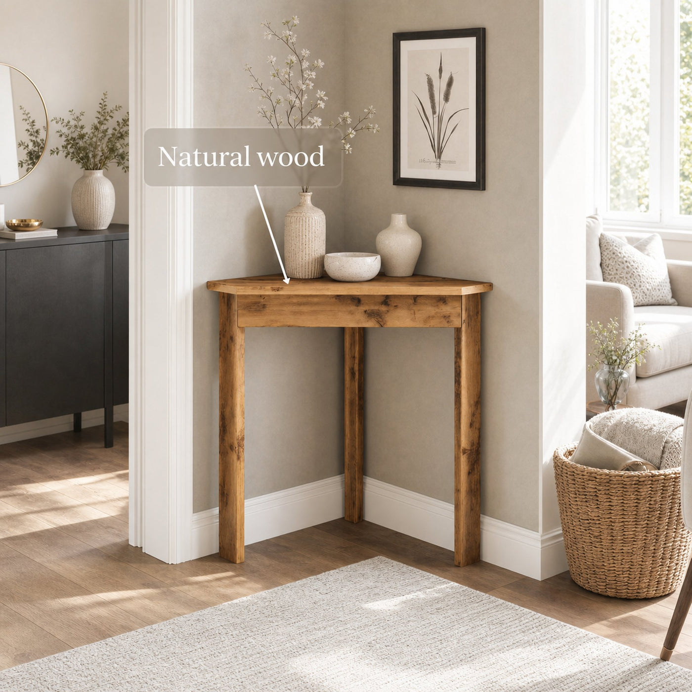 Rustic Corner Console Table For Entryway Or Living Room - product view 5