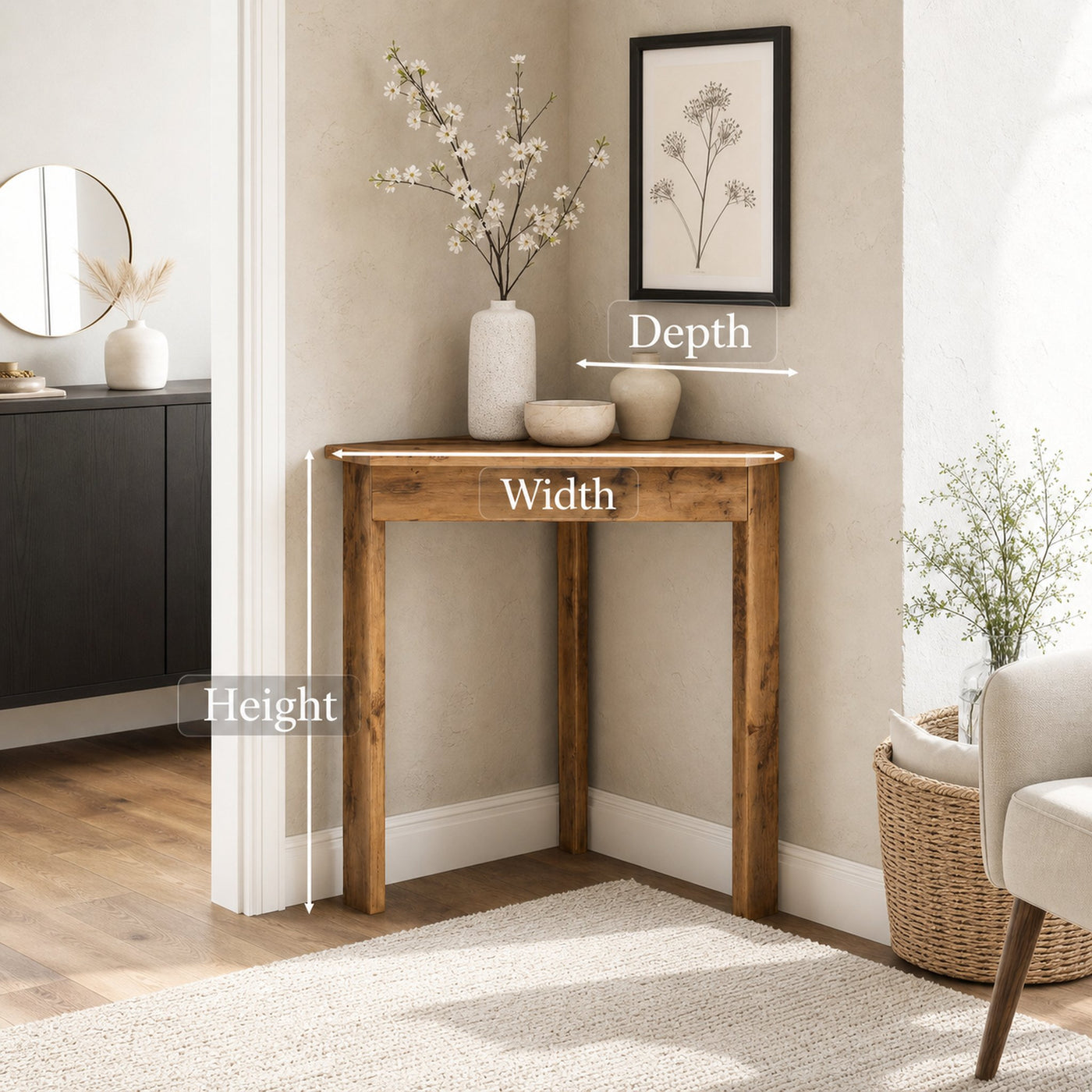 Rustic Corner Console Table For Entryway Or Living Room - product view 6