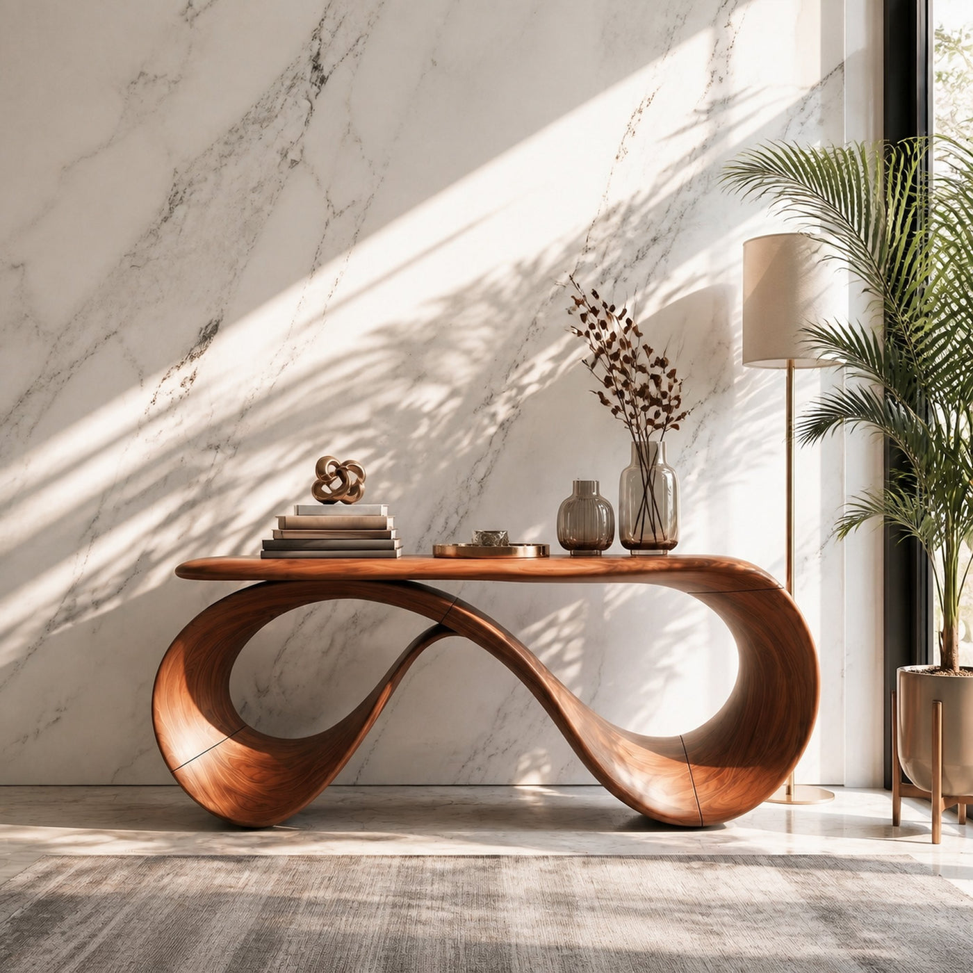 Rustic Curved Console Table For Hallway Bedroom