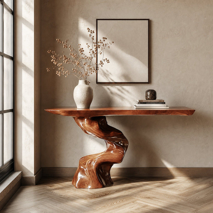Rustic Entry Table Organic Carved Legs Cozy Corner