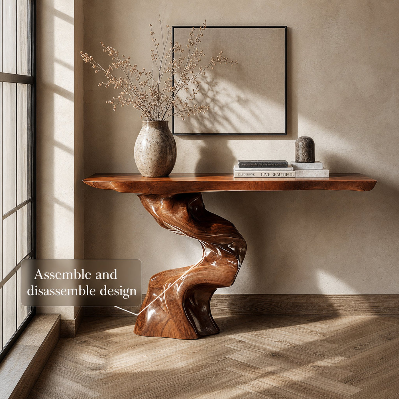 Rustic Entry Table Organic Carved Legs Cozy Corner - product view 3