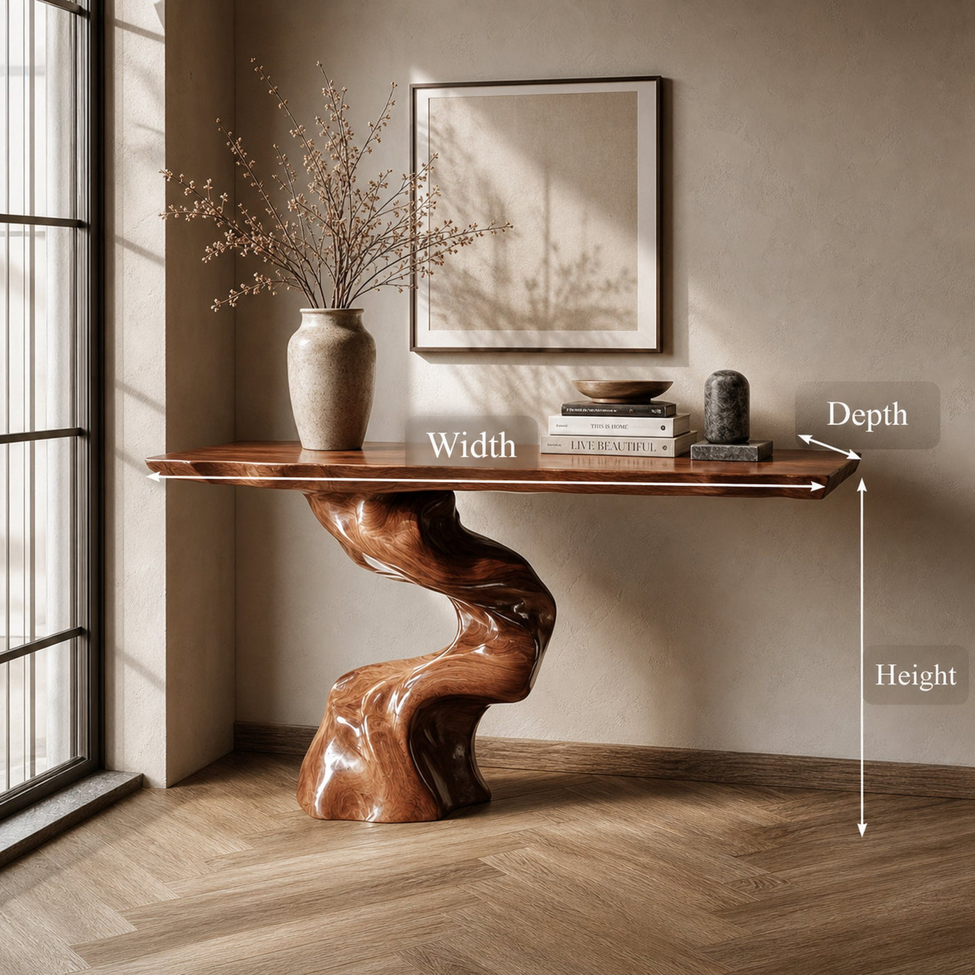 Rustic Entry Table Organic Carved Legs Cozy Corner - product view 5