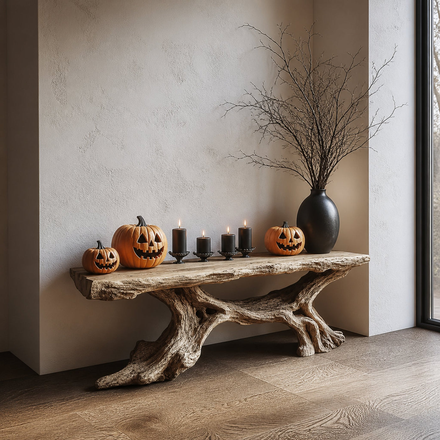 Rustic Entry Table Sculptural Tree Base Entryway Display