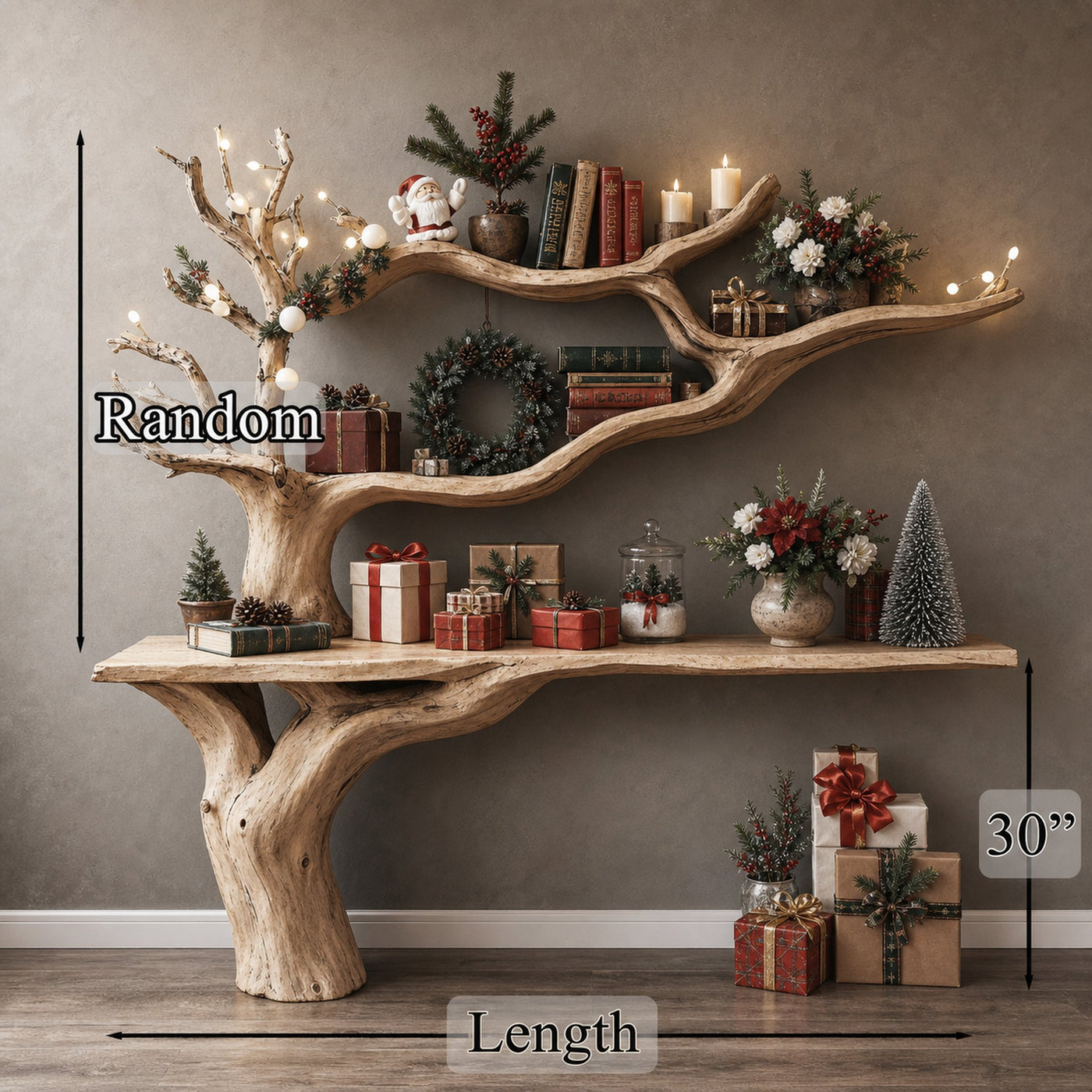 Rustic Entryway Console Table With Tree Bookshelves - product view 6