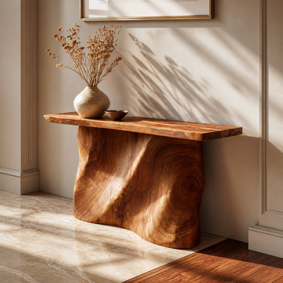 Rustic Foyer Console Table Handcrafted Root Base Entryway
