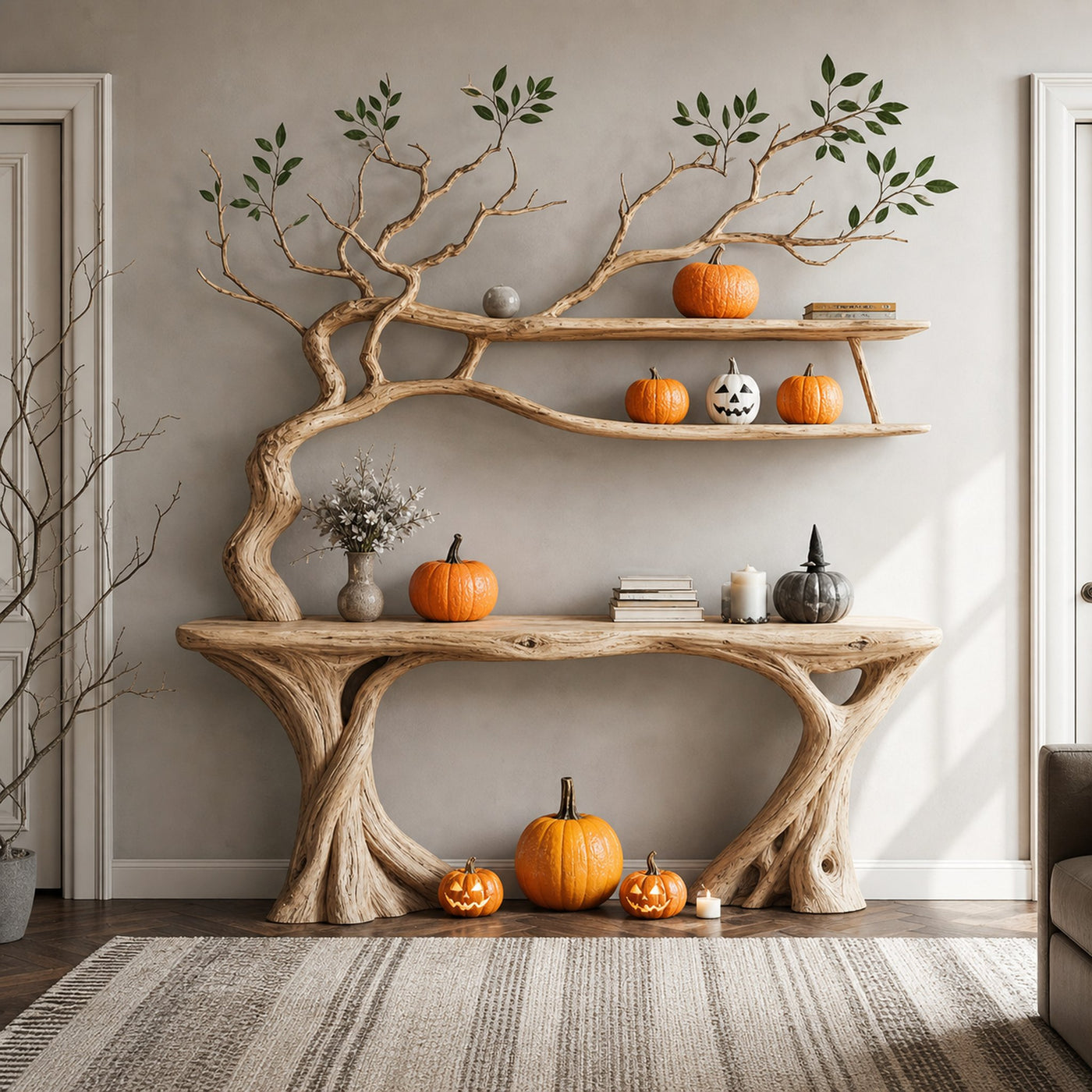 Rustic Halloween Tree Console Table Living Room