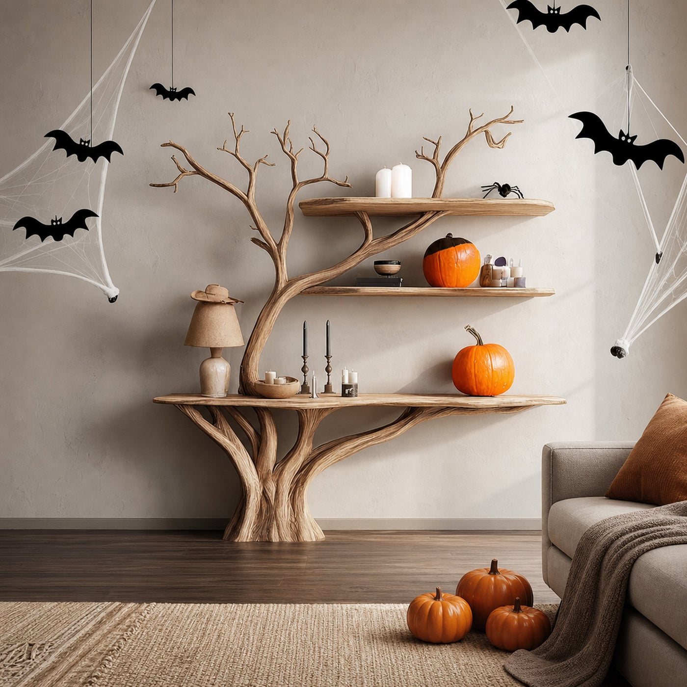 Rustic Halloween Tree Console Table Living Room Decor