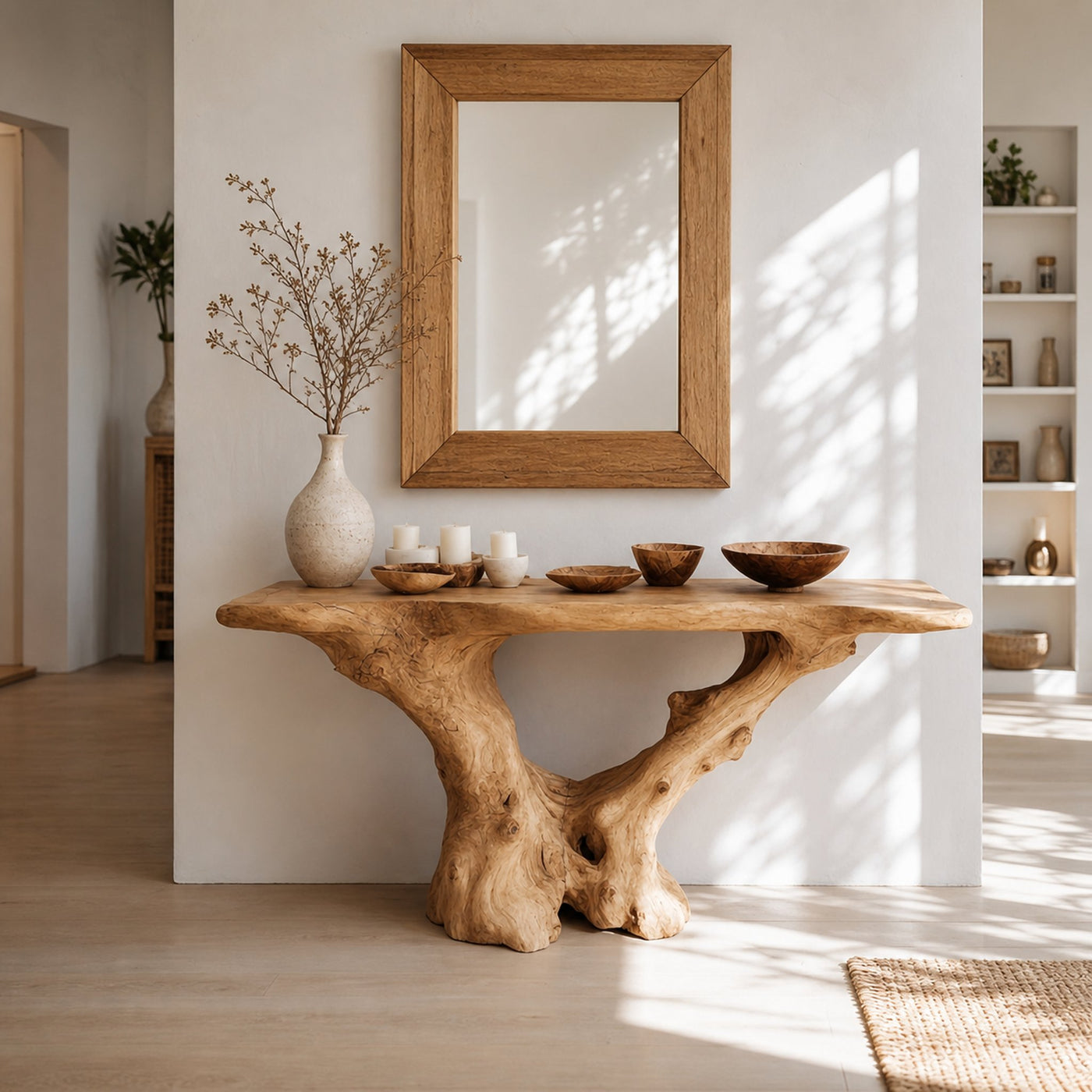 Rustic Handcrafted Wood Console Table Living Room