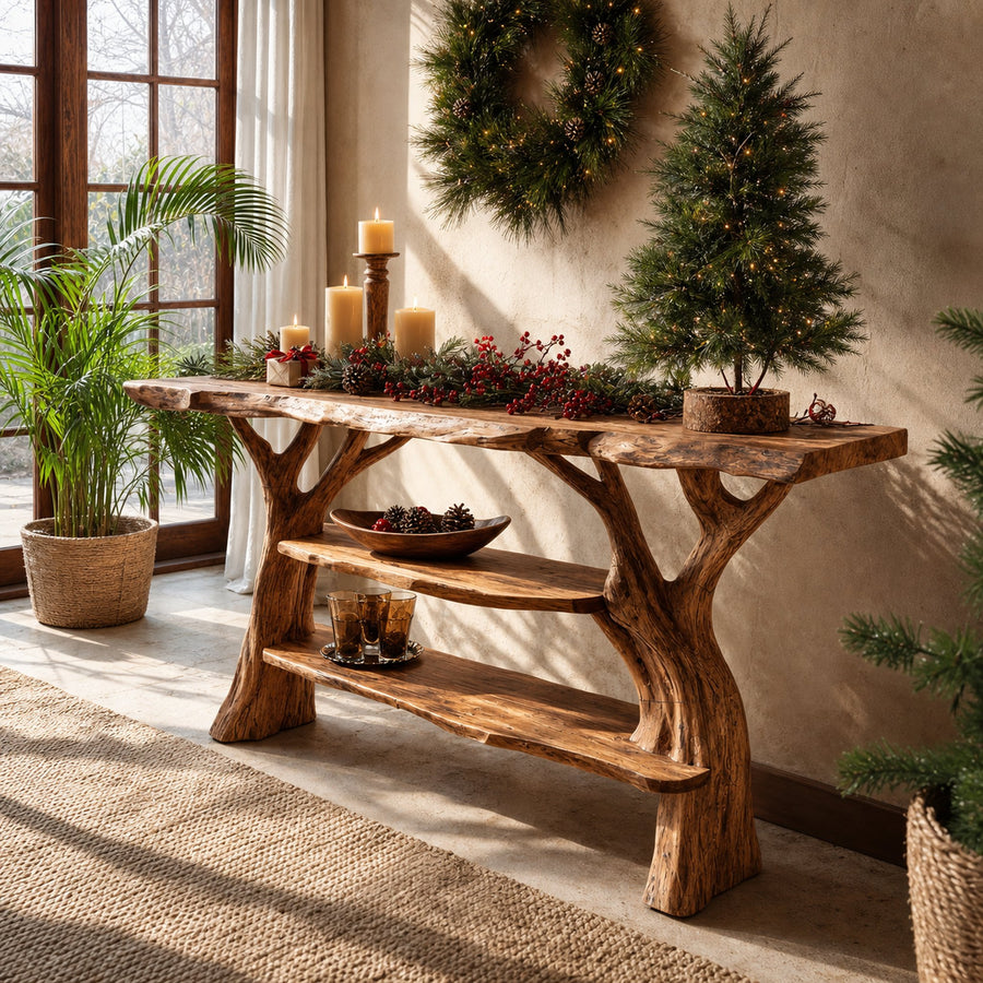 Rustic Handcrafted Wooden Console Table For Christmas Entryway Decor