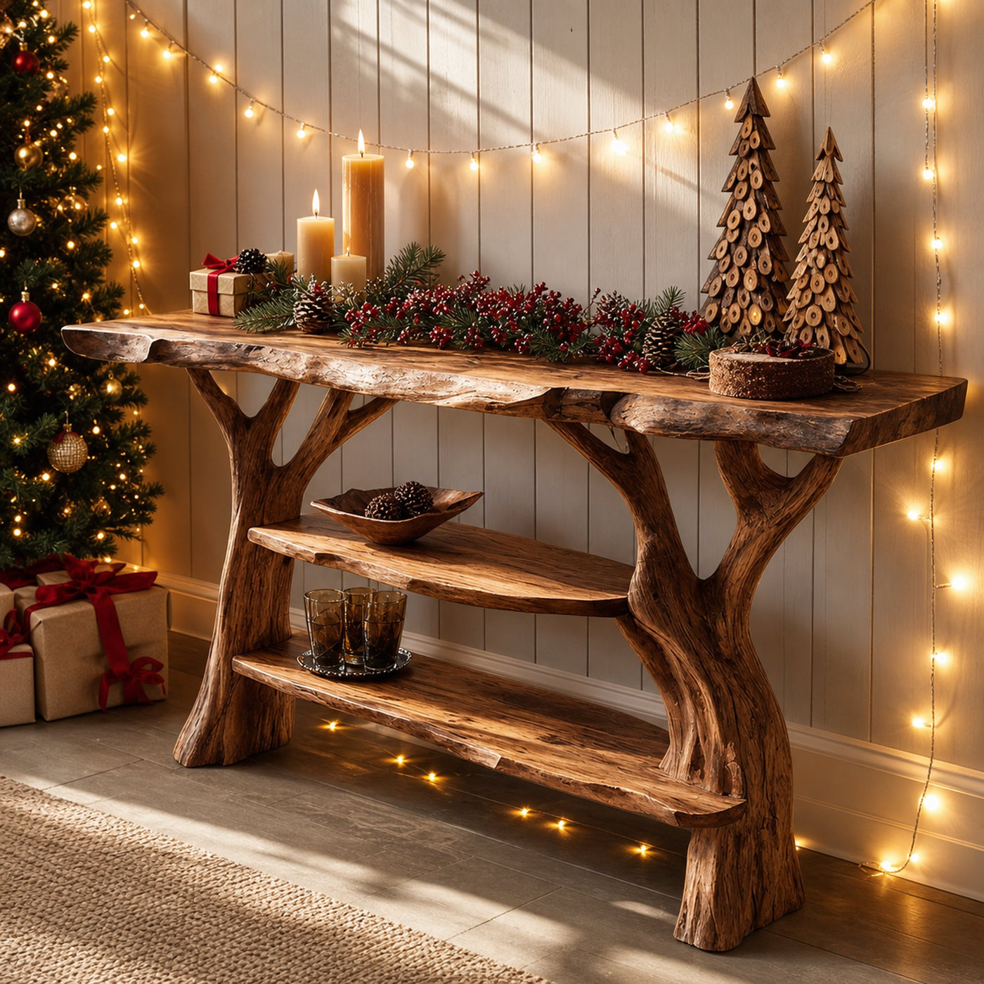 Rustic Handcrafted Wooden Console Table For Christmas Entryway Decor - product view 6
