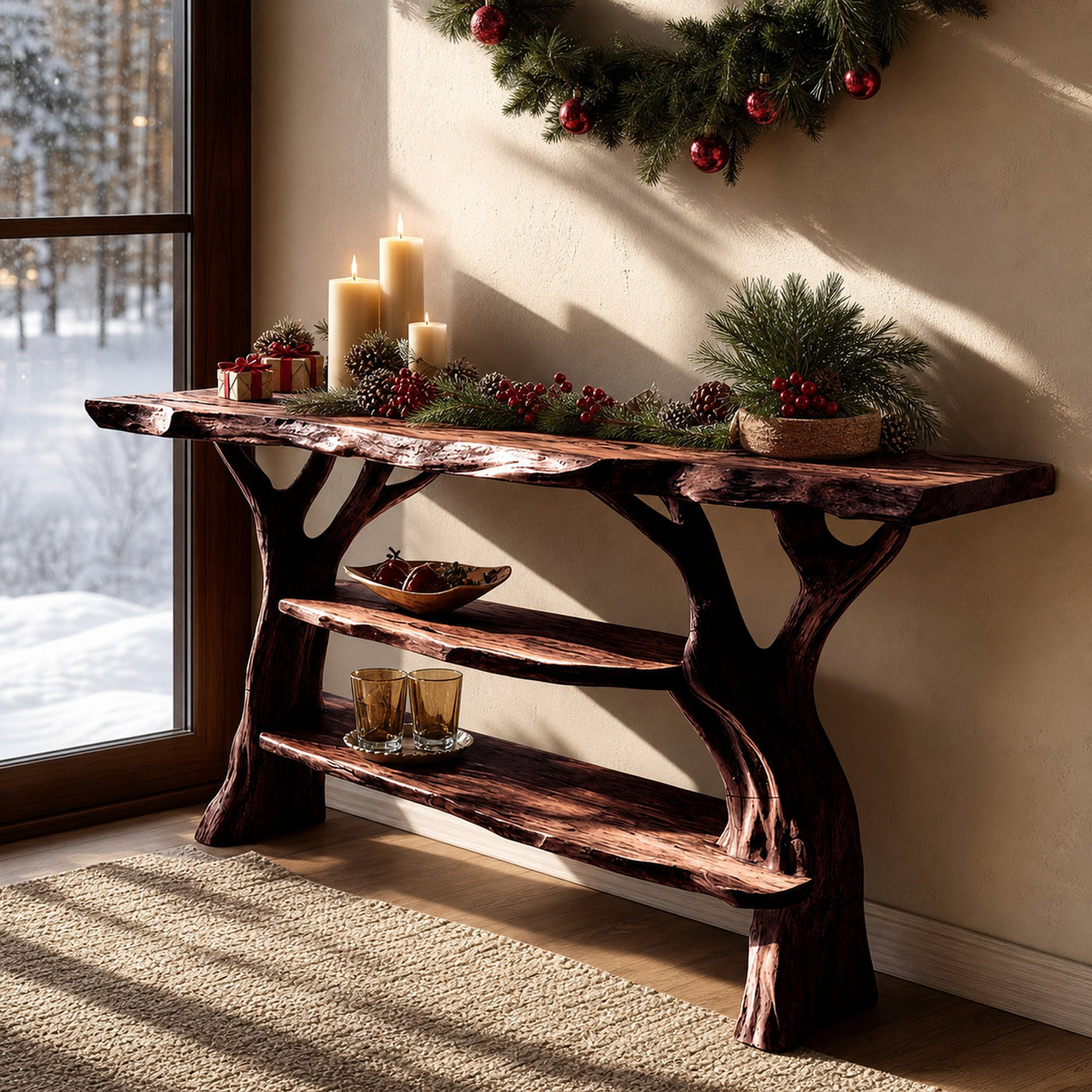 Rustic Handcrafted Wooden Console Table For Christmas Entryway Decor - product view 7