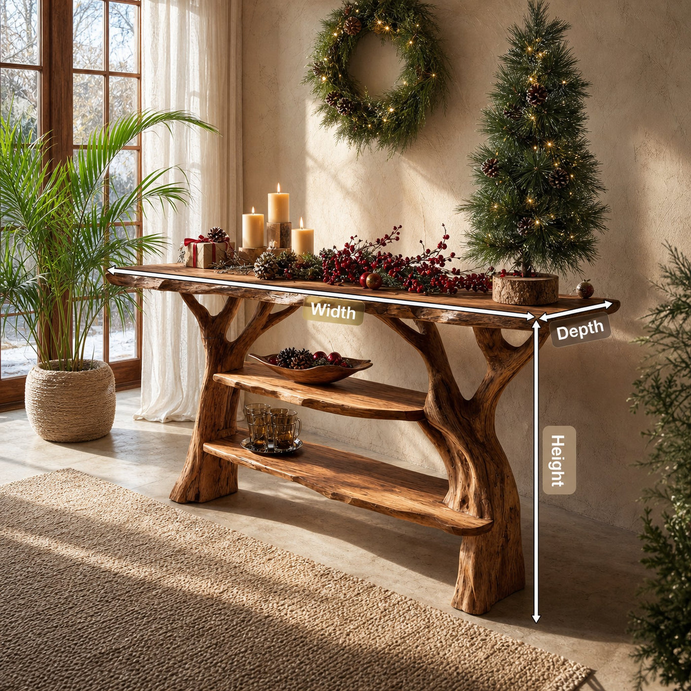 Rustic Handcrafted Wooden Console Table For Christmas Entryway Decor - product view 8