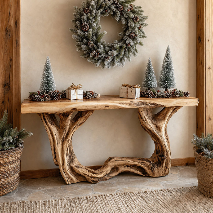 Rustic Live Edge Console Table Christmas Holiday Style