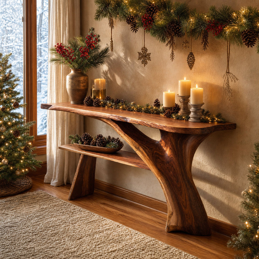 Rustic Live Edge Console Table For Christmas Furniture Entryway