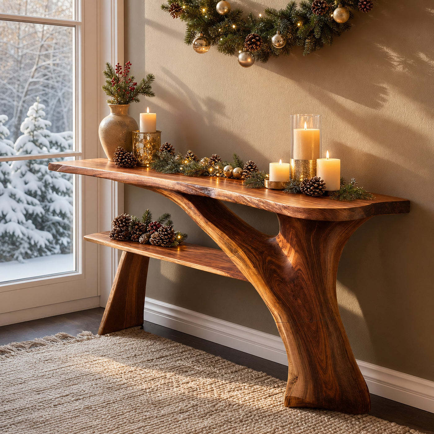 Rustic Live Edge Console Table For Christmas Furniture Entryway - product view 6