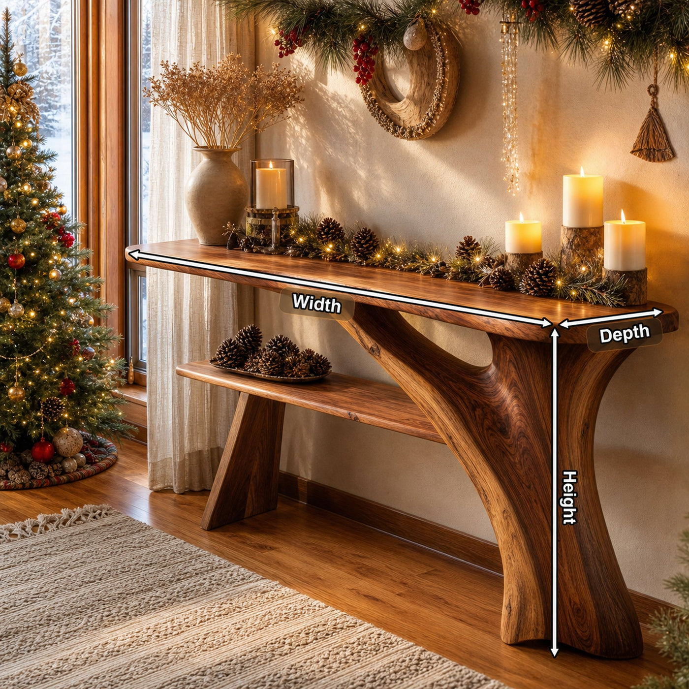 Rustic Live Edge Console Table For Christmas Furniture Entryway - product view 8