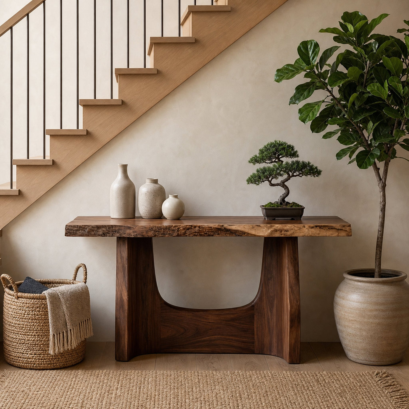 Rustic Live Edge Console Table Wooden Living Room