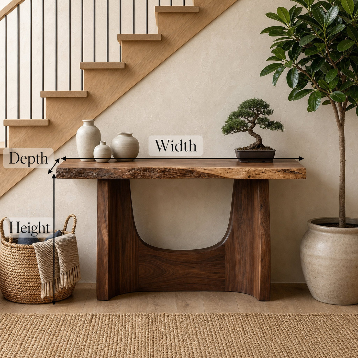 Rustic Live Edge Console Table Wooden Living Room - product view 6