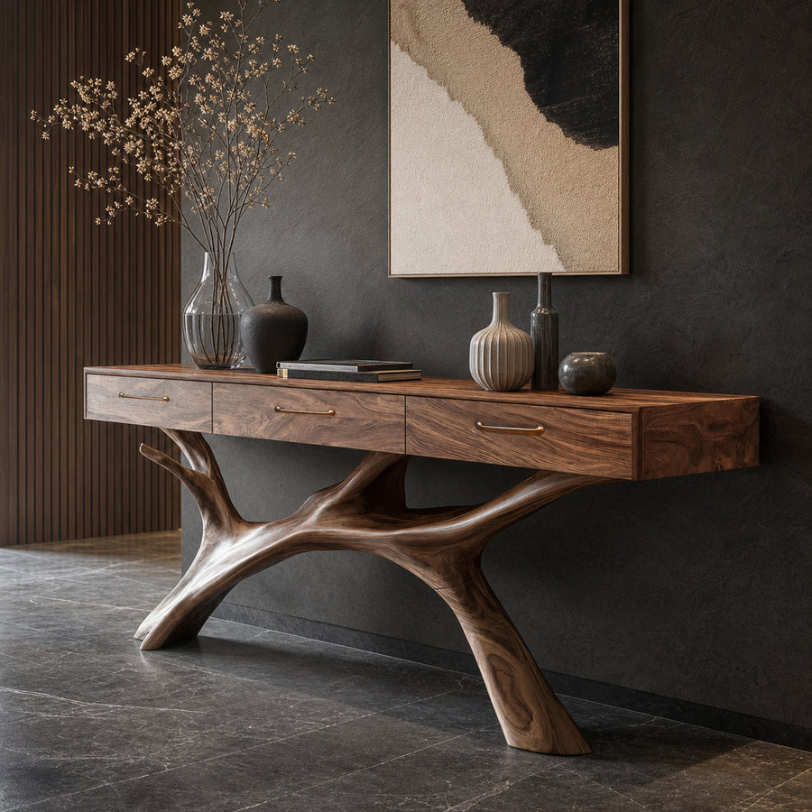 Rustic Live Edge Entryway Table For Warm Living Room