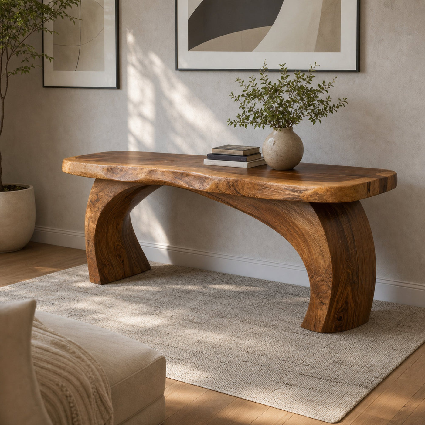 Rustic Modern Console Shelf Sculptural Handmade Furniture For Home Interior