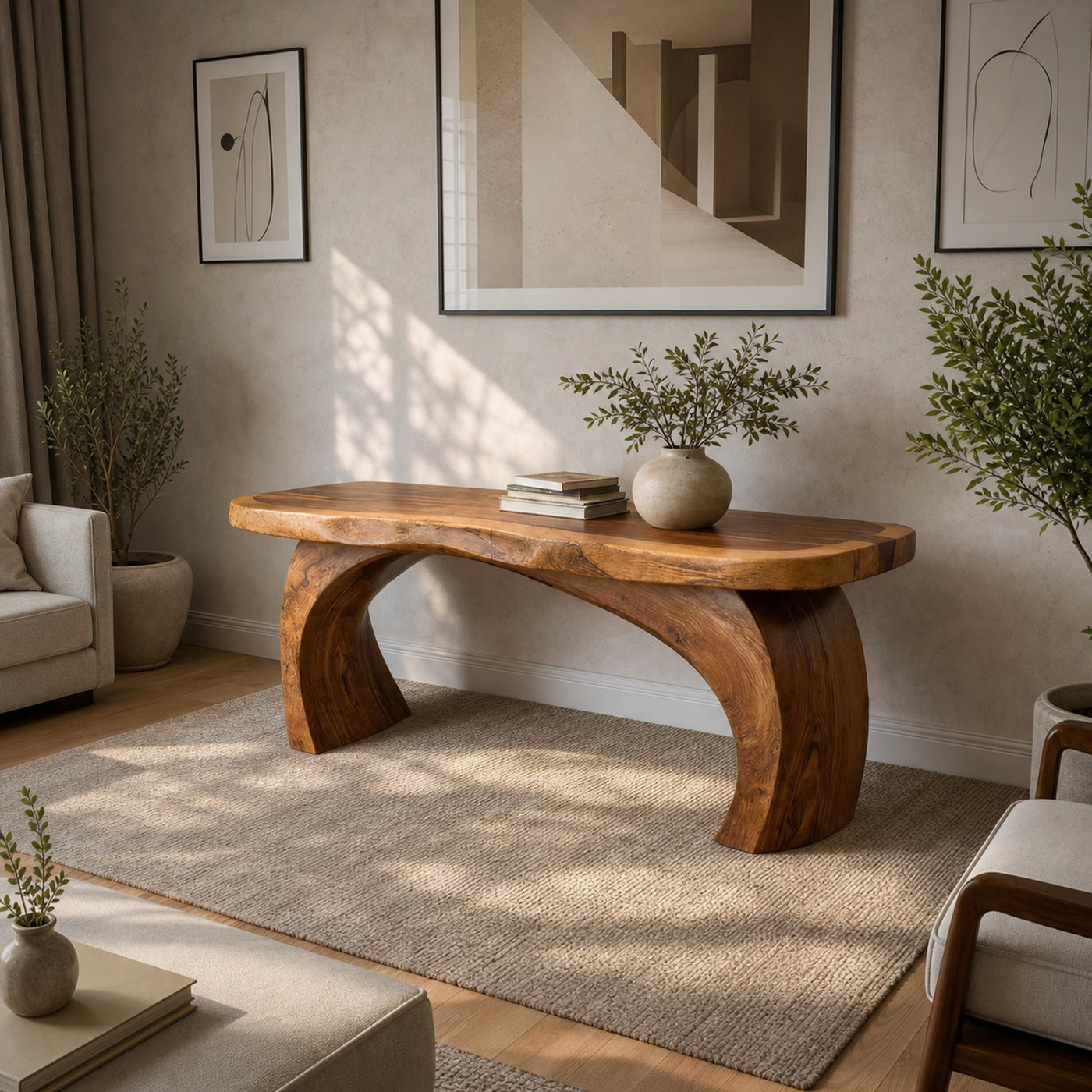 Rustic Modern Console Shelf Sculptural Handmade Furniture For Home Interior - product view 2