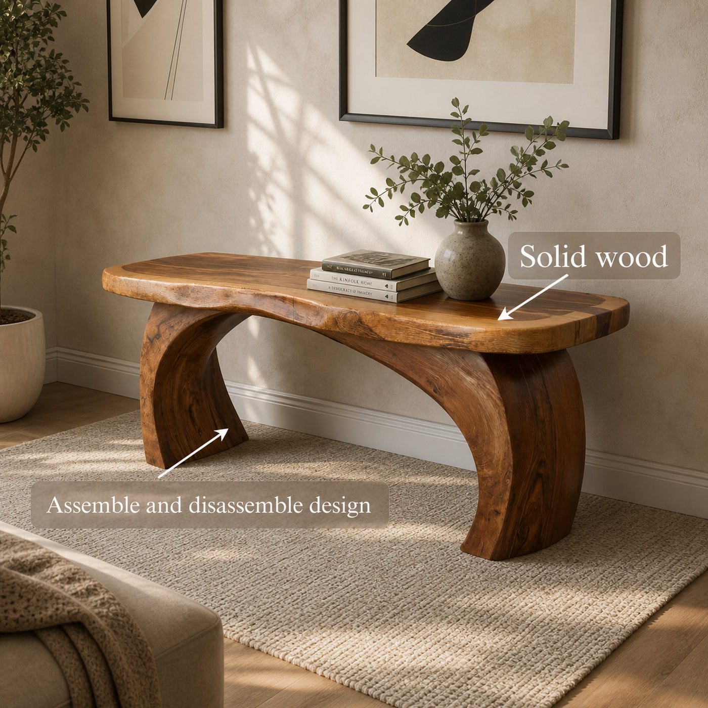 Rustic Modern Console Shelf Sculptural Handmade Furniture For Home Interior - product view 3