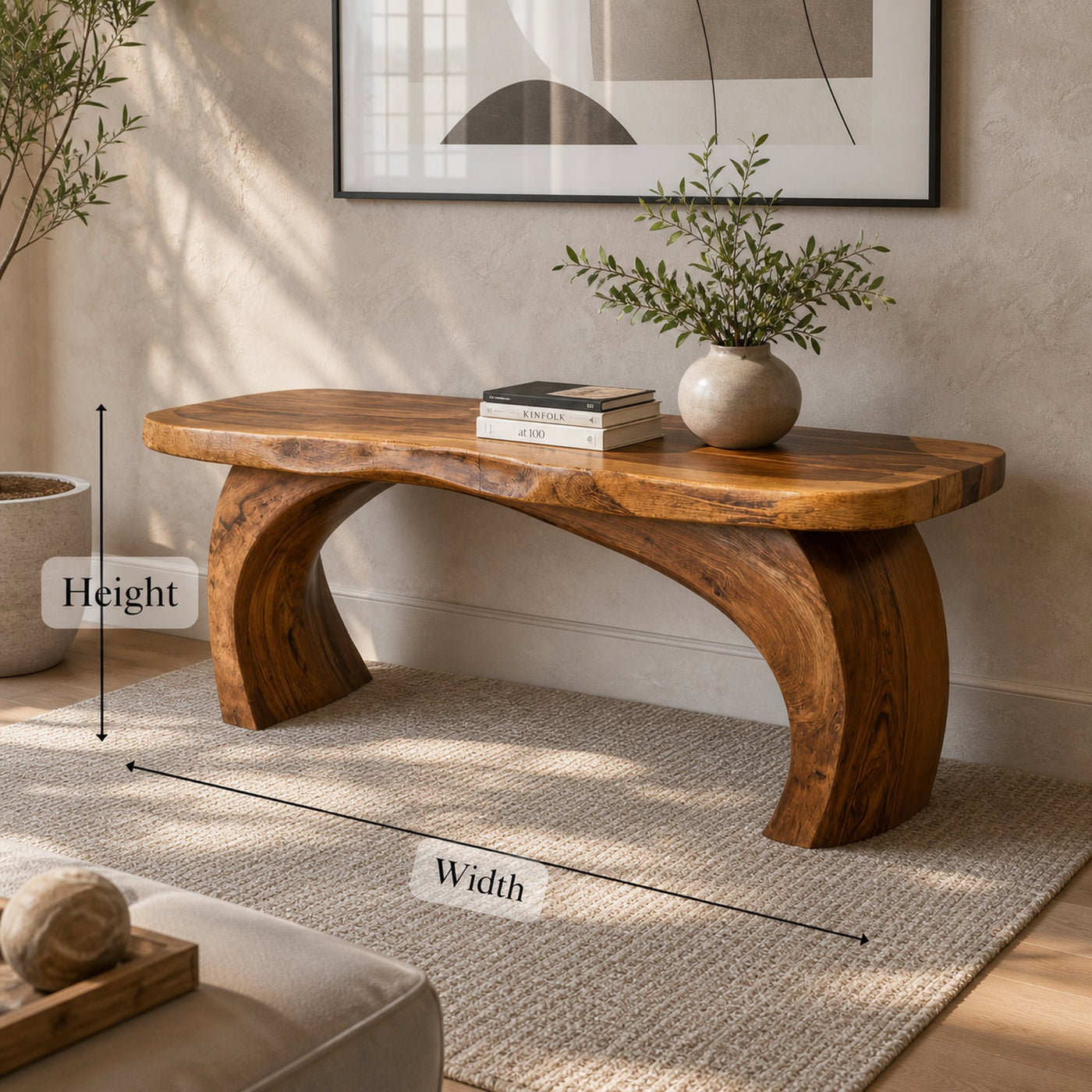 Rustic Modern Console Shelf Sculptural Handmade Furniture For Home Interior - product view 4