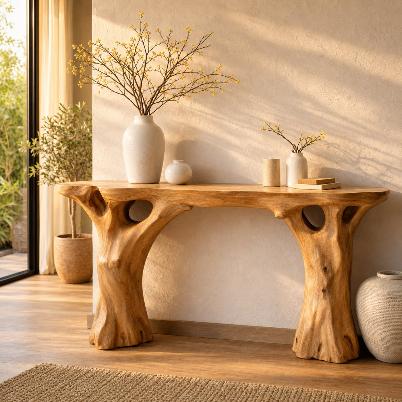 Rustic Modern Console Table Sculptural Handmade Furniture For Home Interior