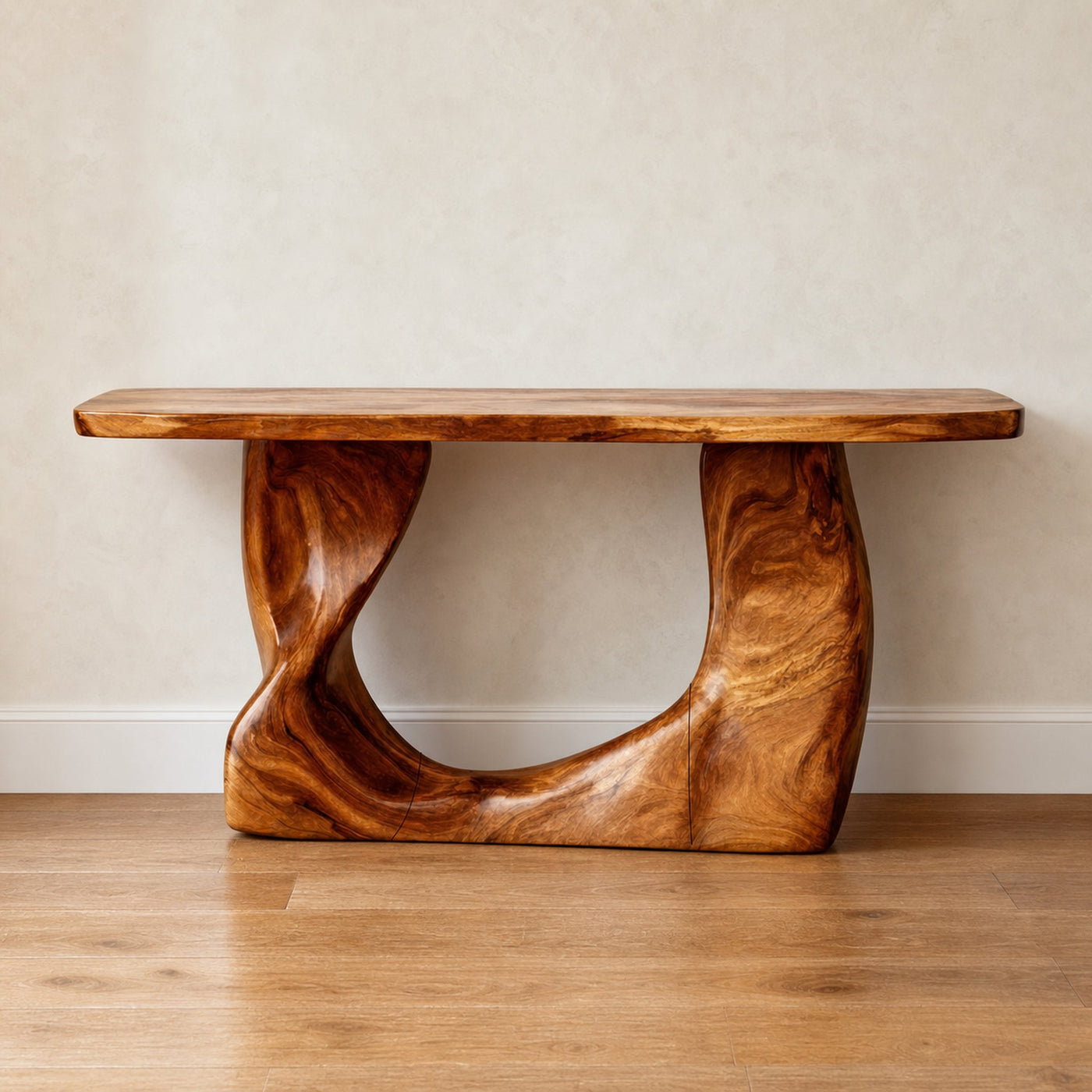 Rustic Modern Console Wavy Carved Wood Entry Hall
