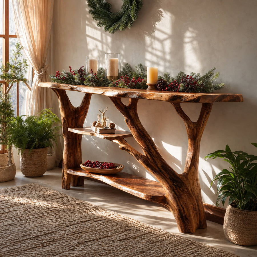 Rustic Modern Solid Wood Console Table For Christmas Living Room Style