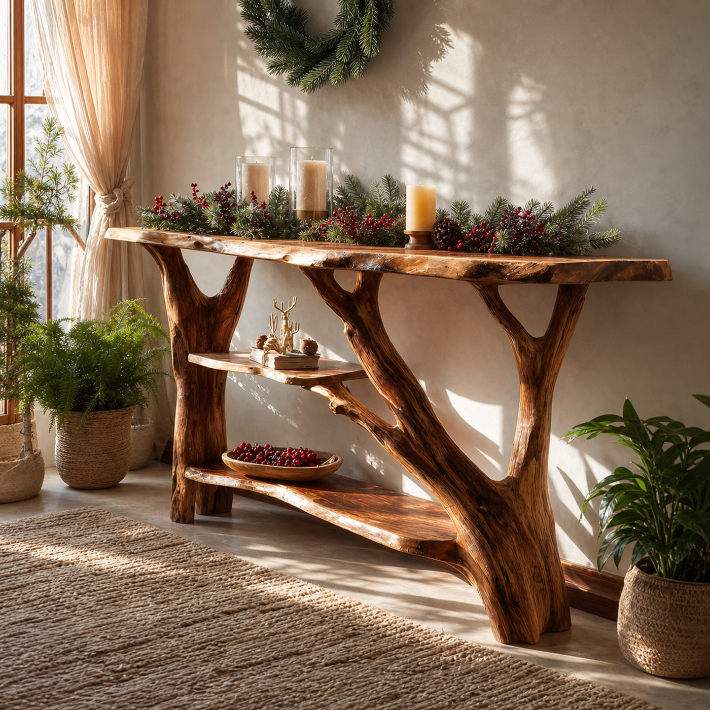 Rustic Modern Solid Wood Console Table For Christmas Living Room Style