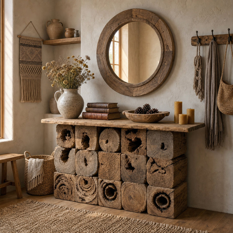 Rustic Natural Wood Log Console Table Solid Wood Entryway Living Room