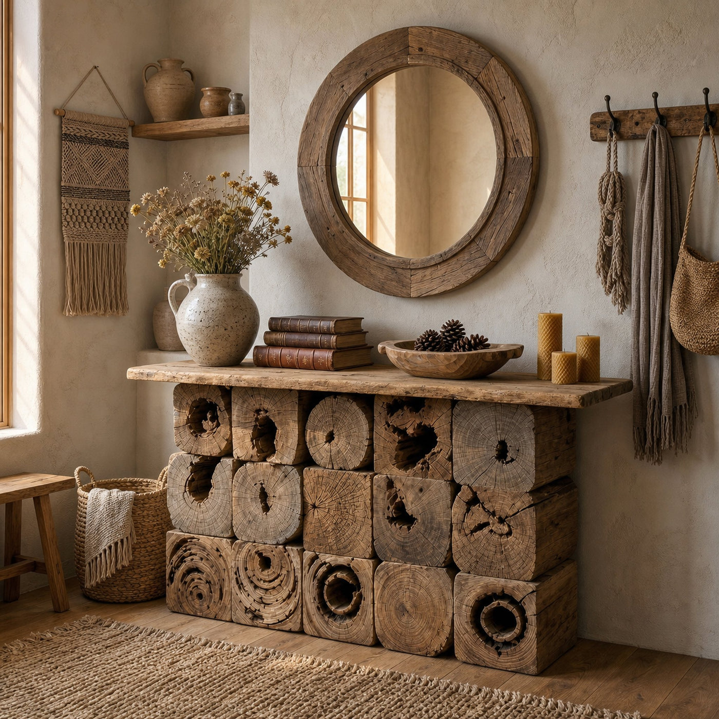 Rustic Natural Wood Log Console Table Solid Wood Entryway Living Room