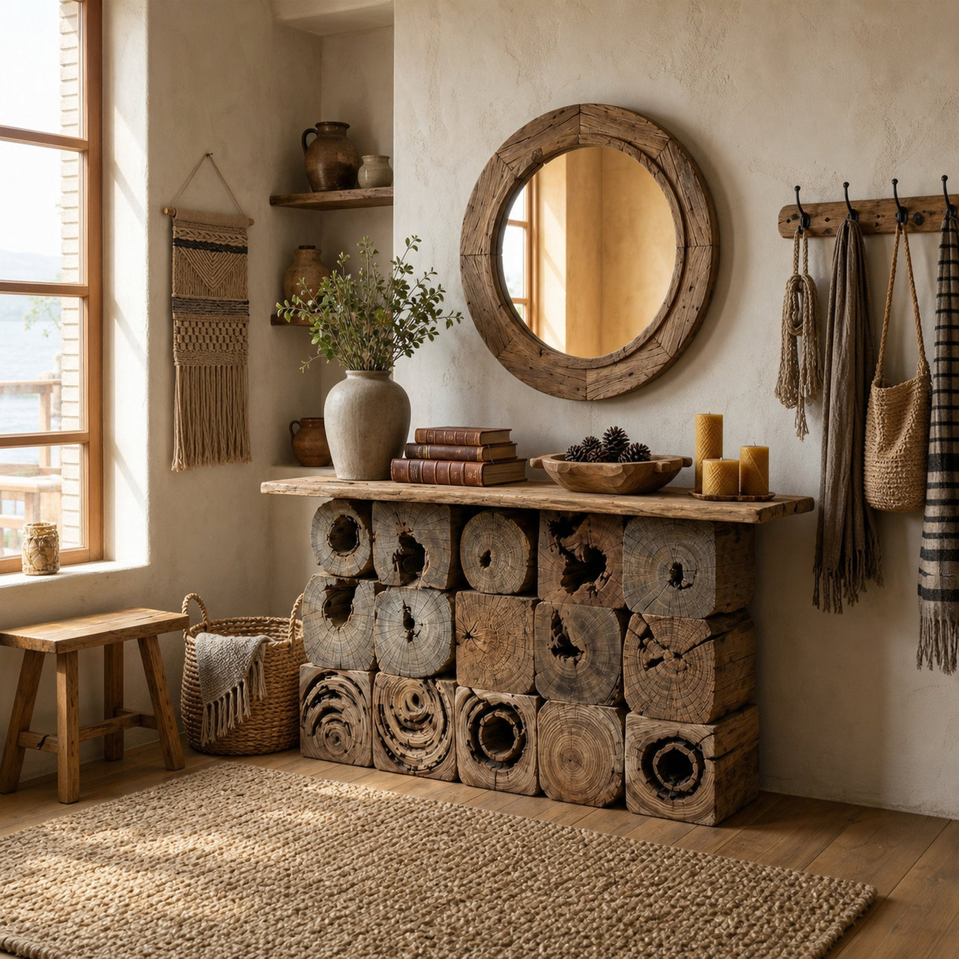 Rustic Natural Wood Log Console Table Solid Wood Entryway Living Room - product view 6