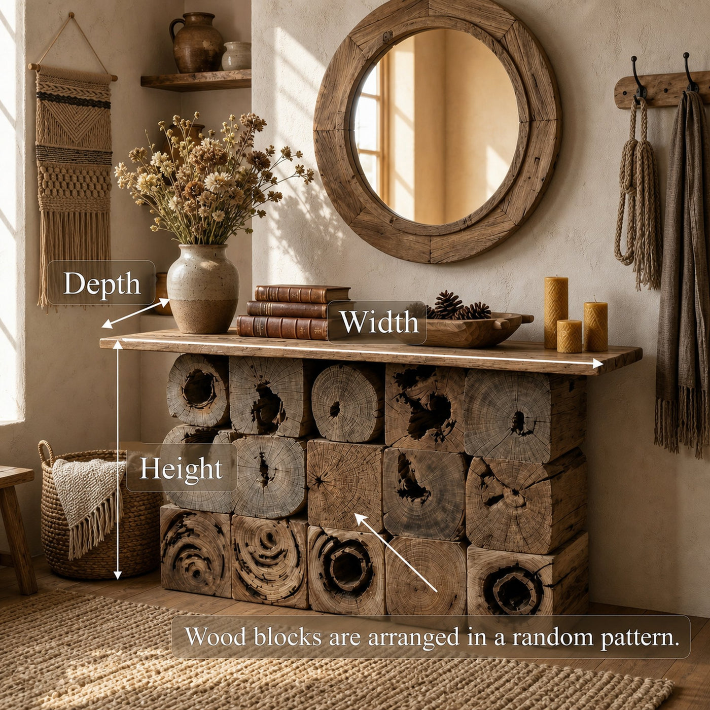 Rustic Natural Wood Log Console Table Solid Wood Entryway Living Room - product view 7