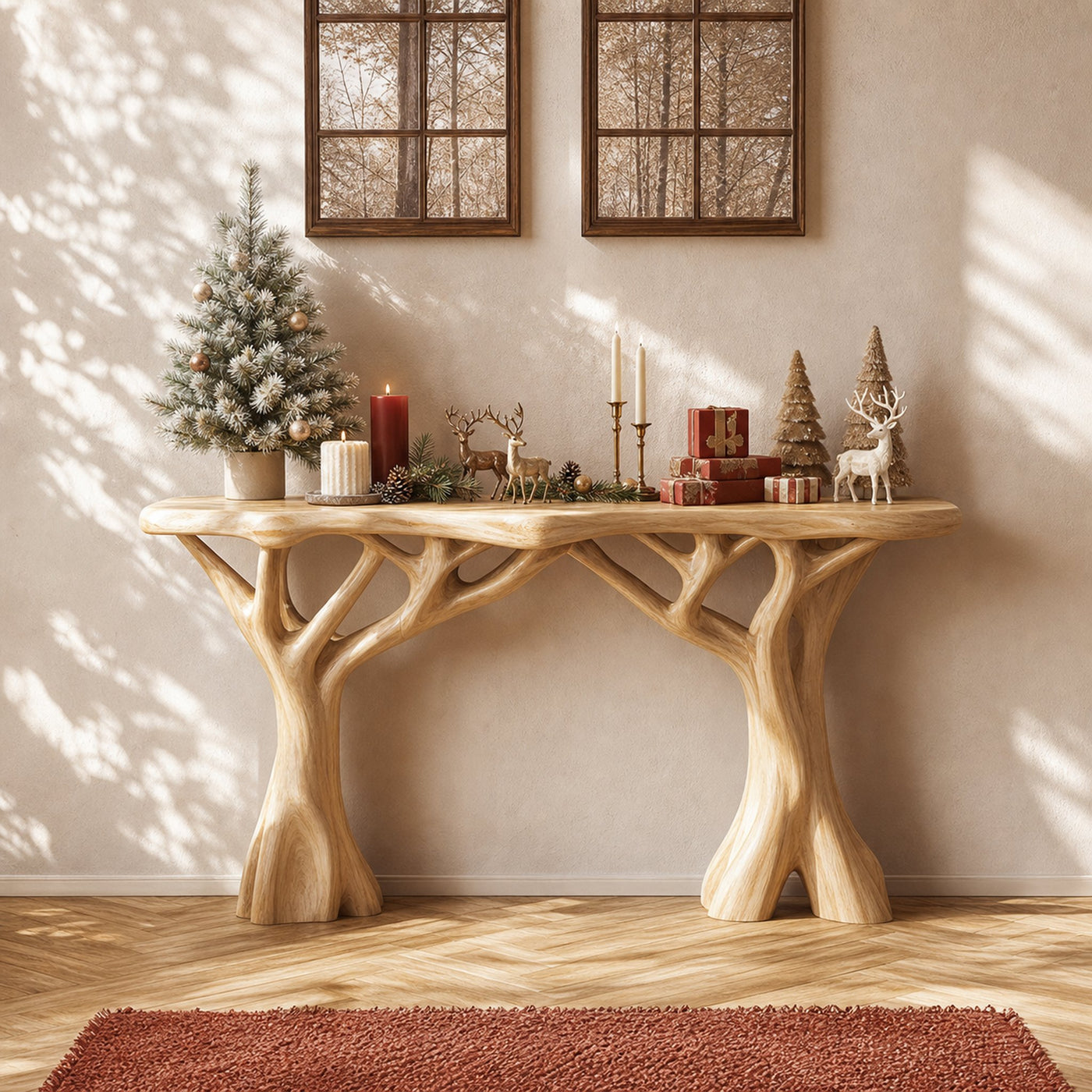 Rustic Organic Console Table Christmas Entryway Seasonal Decor