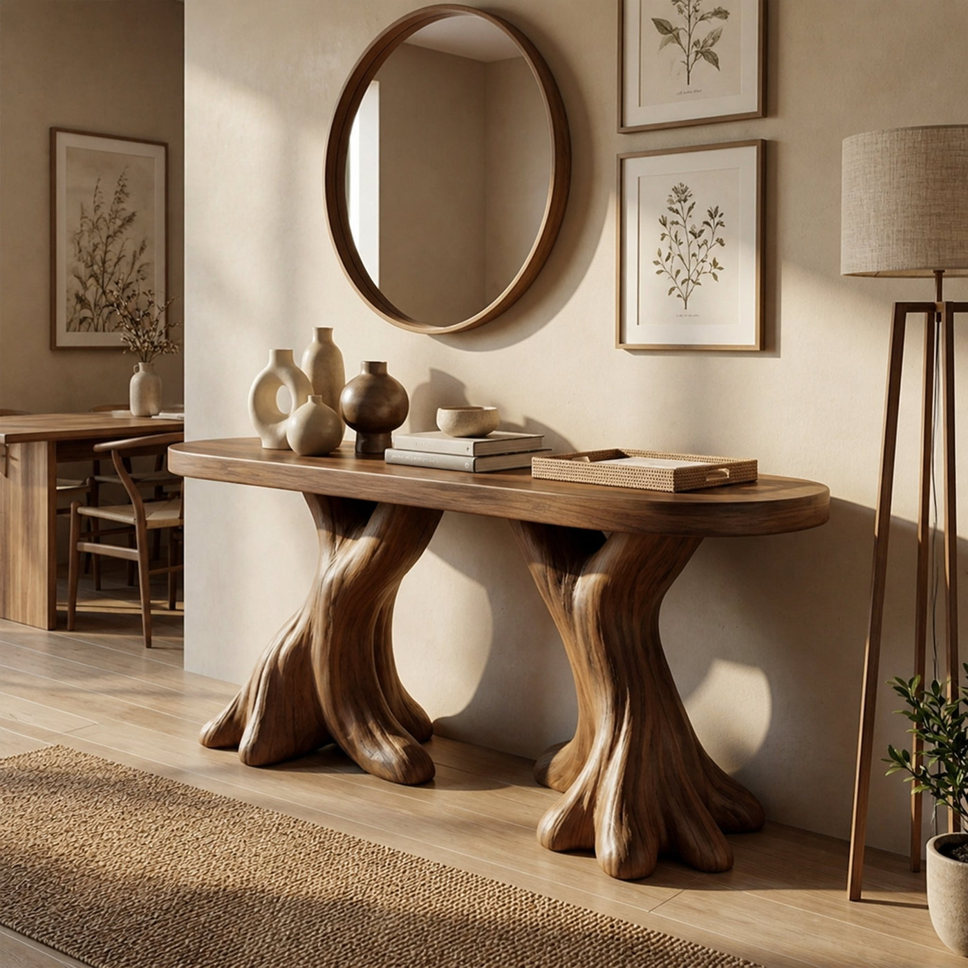 Rustic Organic Console Table For Hallway