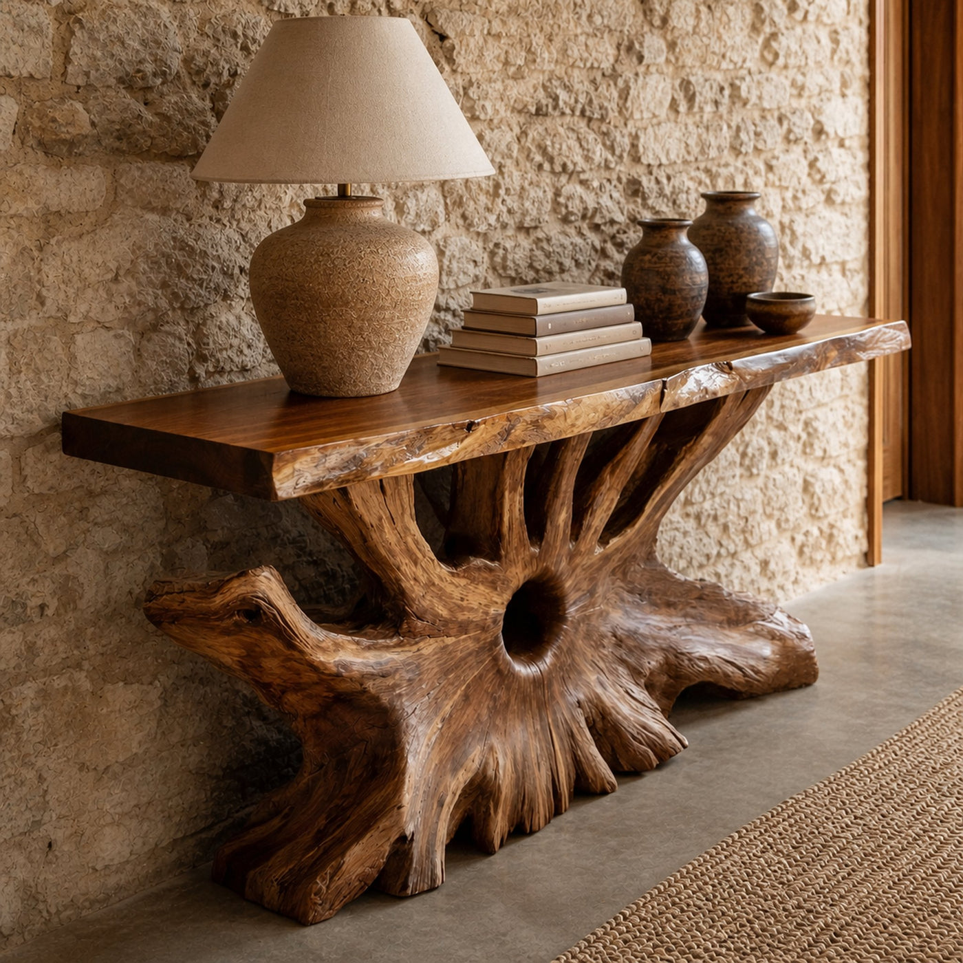 Rustic Organic Console Table Natural Wood Living Room Entry