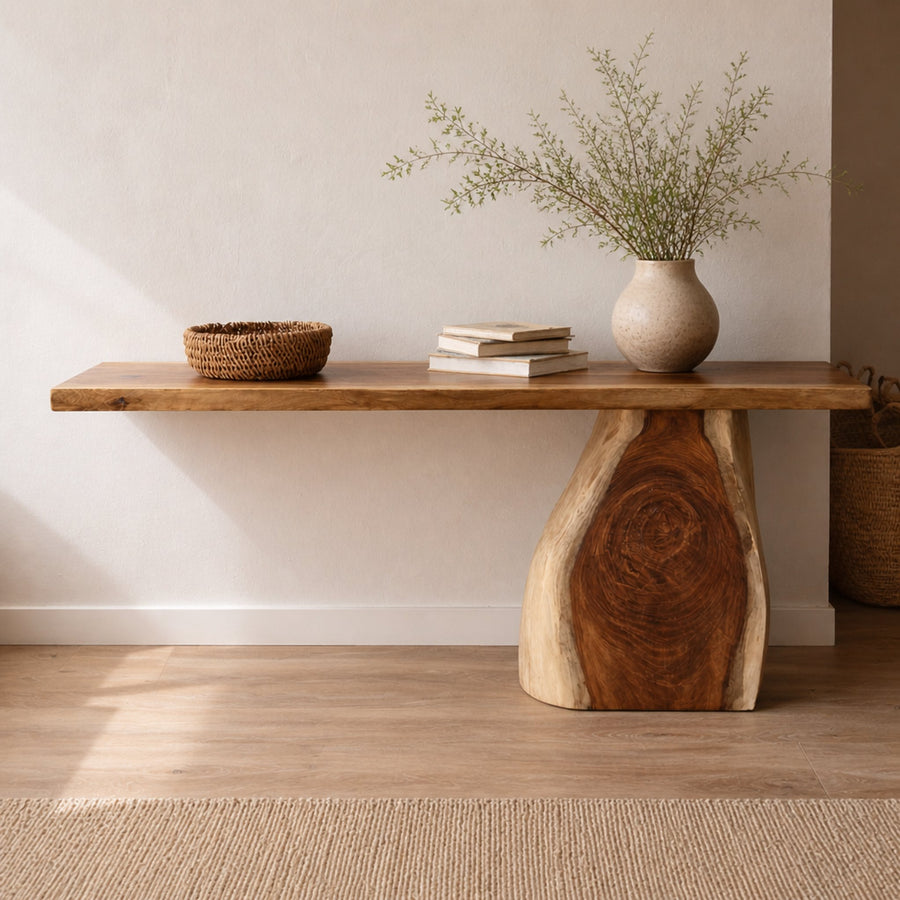 Rustic Organic Console Table Sculptural Leg For Living Room Decor