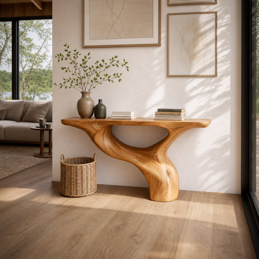 Rustic Organic Console Table Sculptural Statement Furniture For Living Room