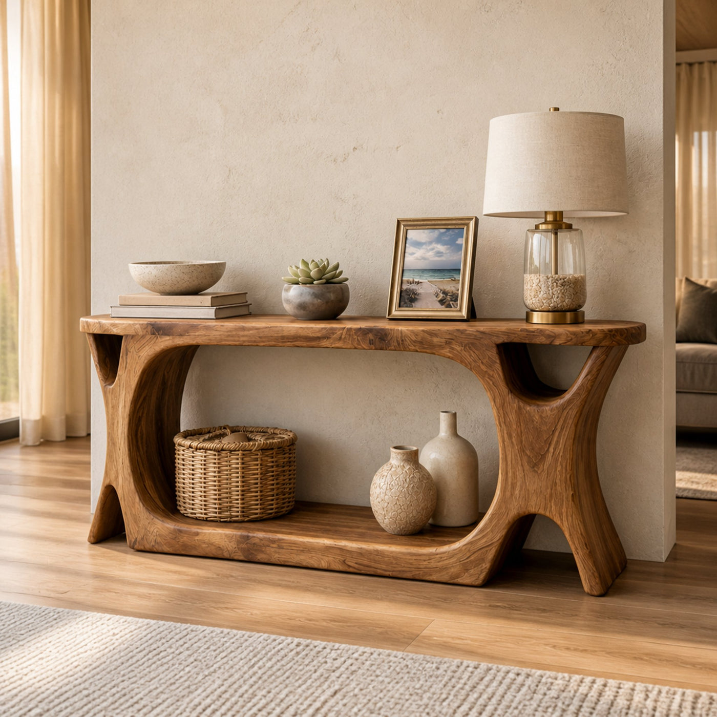Rustic Organic Console Table Sculptural Statement Furniture For Living Room