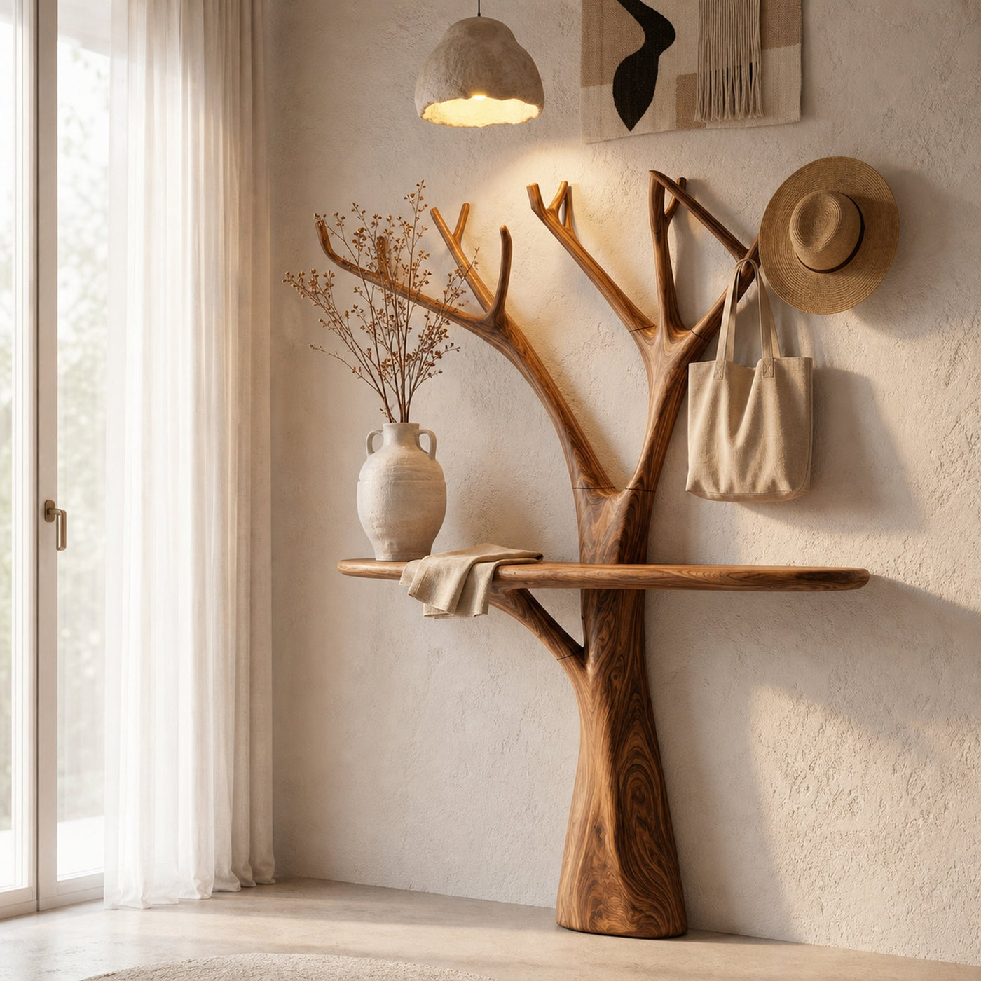 Rustic Organic Console Table With Tree Branch Wood Base For Living Room - product view 2