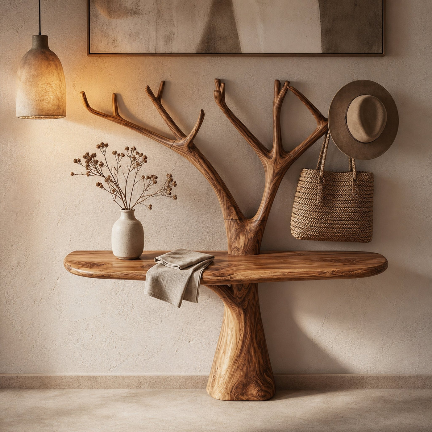 Rustic Organic Console Table With Tree Branch Wood Base For Living Room - product view 3