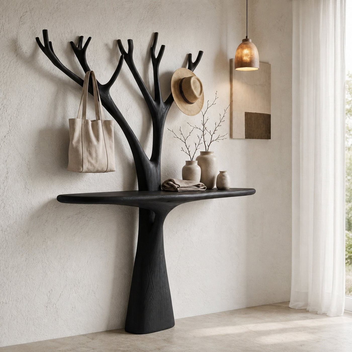 Rustic Organic Console Table With Tree Branch Wood Base For Living Room - product view 4