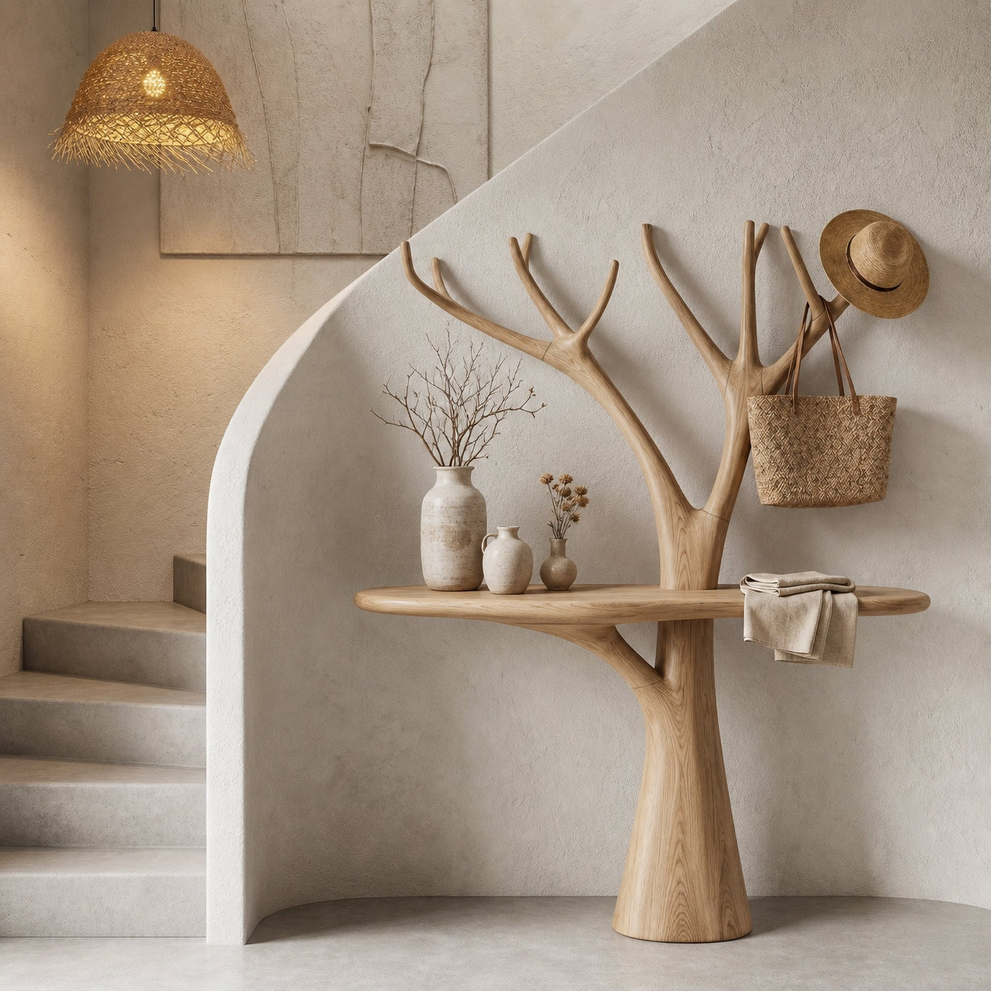 Rustic Organic Console Table With Tree Branch Wood Base For Living Room - product view 5