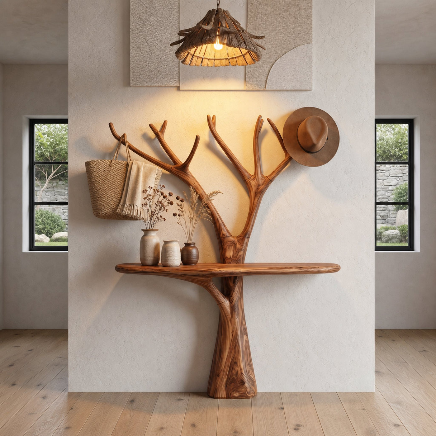 Rustic Organic Console Table With Tree Branch Wood Base For Living Room - product view 6