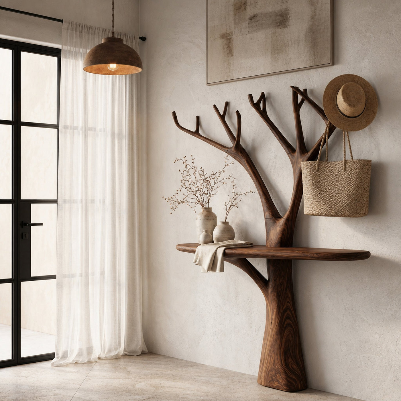 Rustic Organic Console Table With Tree Branch Wood Base For Living Room - product view 7