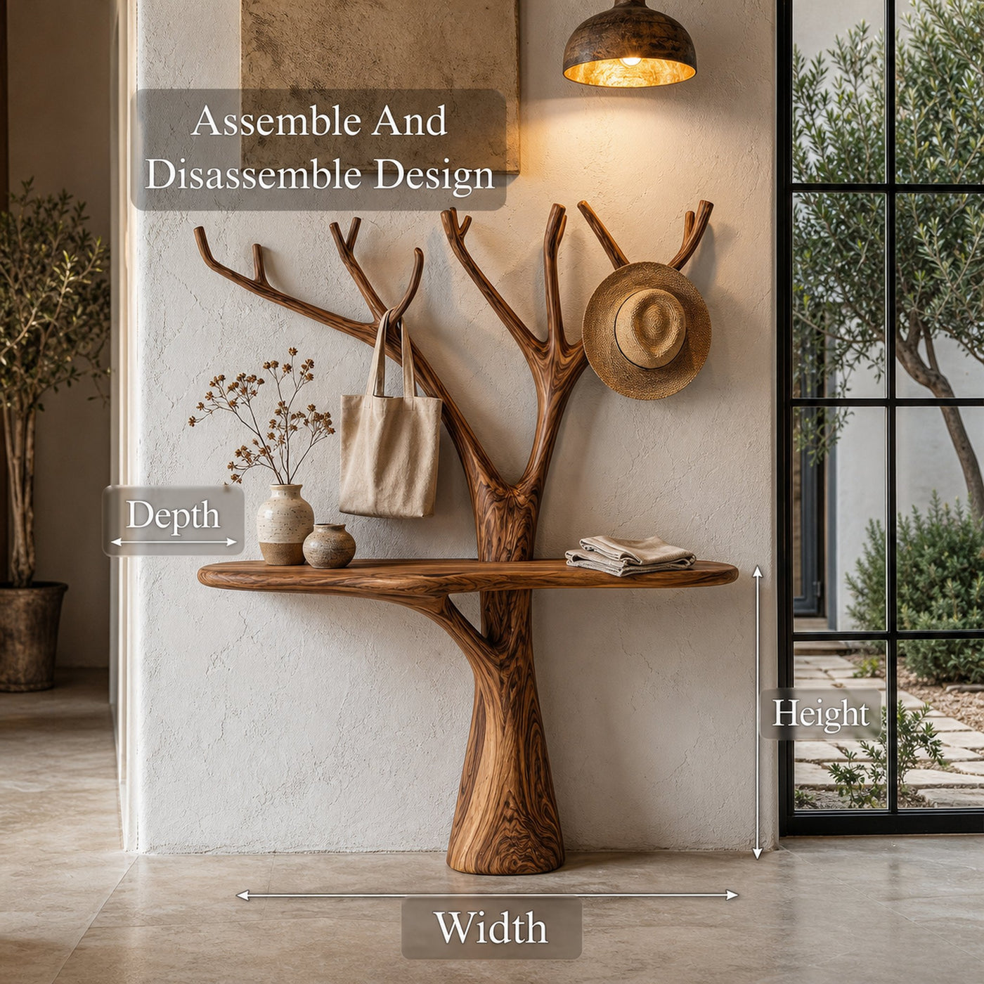 Rustic Organic Console Table With Tree Branch Wood Base For Living Room - product view 8